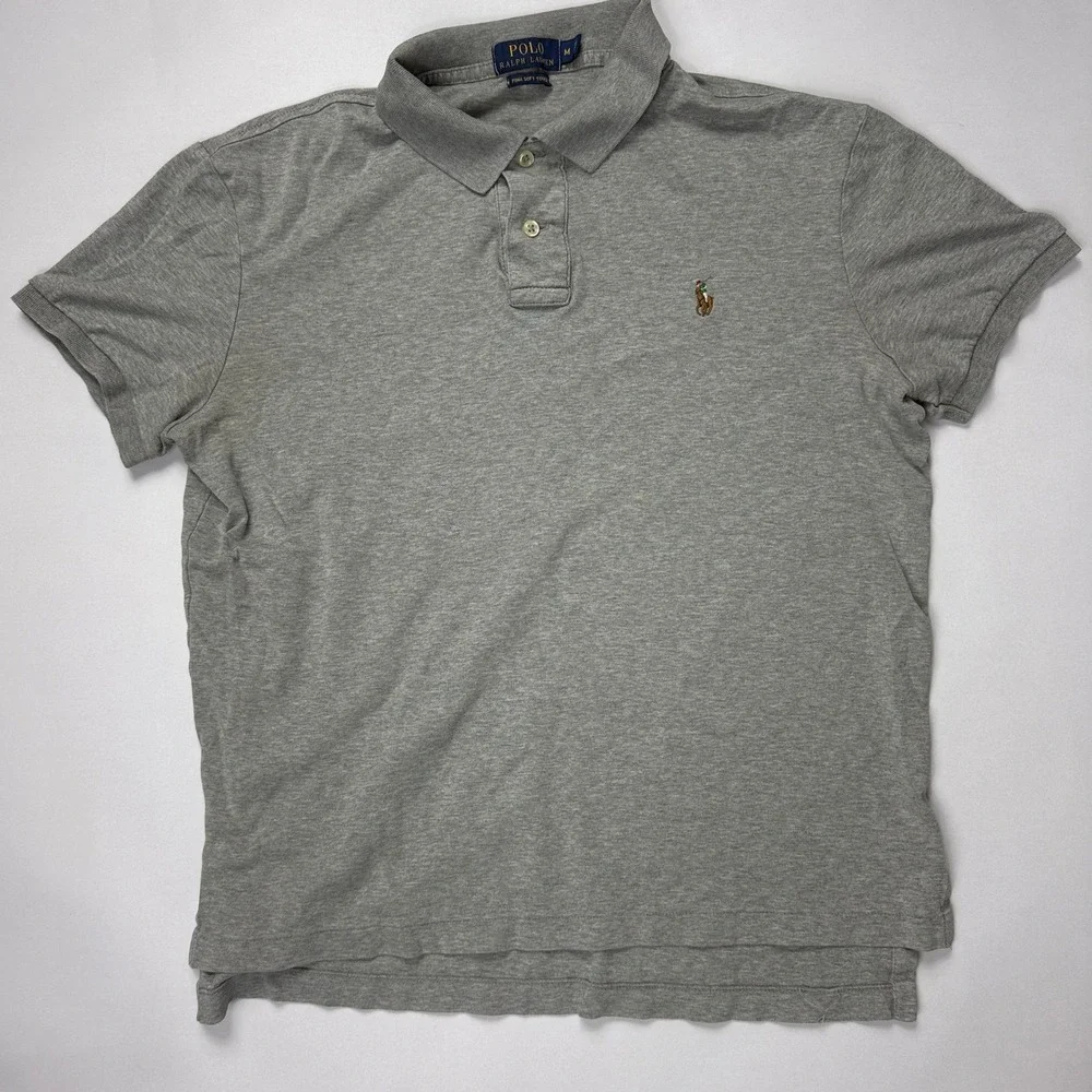 Polo Ralph Lauren Mens Gray Pima Soft Touch Polo Shirt Short Sleeve Size M